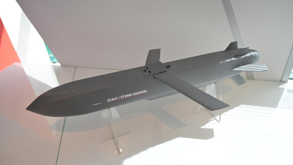 A model of a SCALP missile is displayed inside the MBDA factory in Bourges, central France, March 20, 2023.
