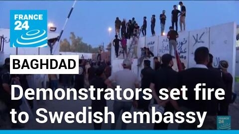 Baghdad demonstrators set fire to Swedish embassy after permission granted for Koran-burning protest