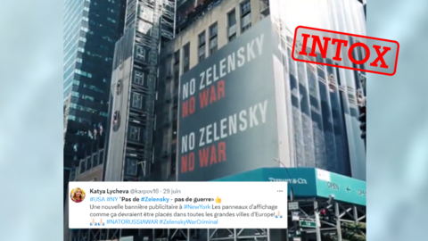 "Pas de Zelensky, pas de guerre" : ce message anti-Ukraine à New York est un faux